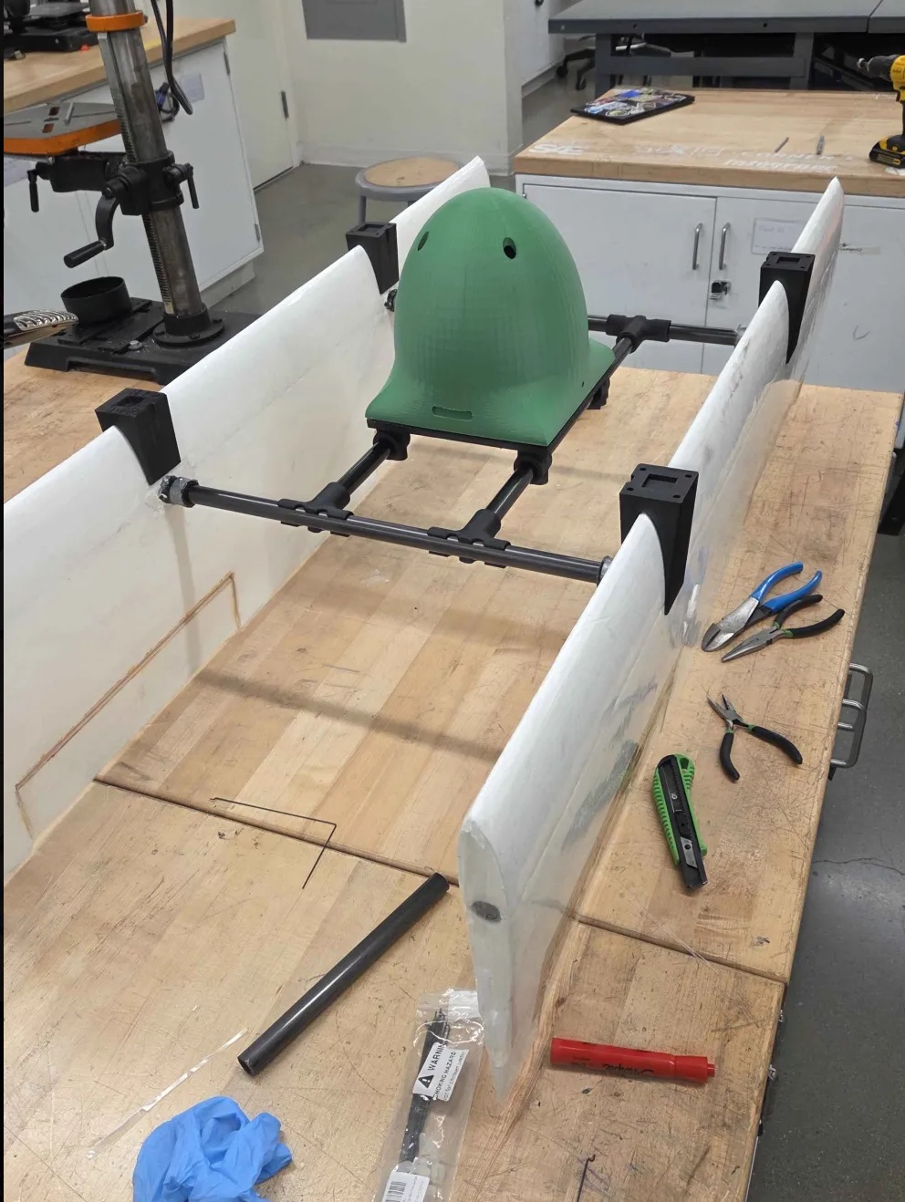 Completed wings with carbon fiber tubes and fuselage cone